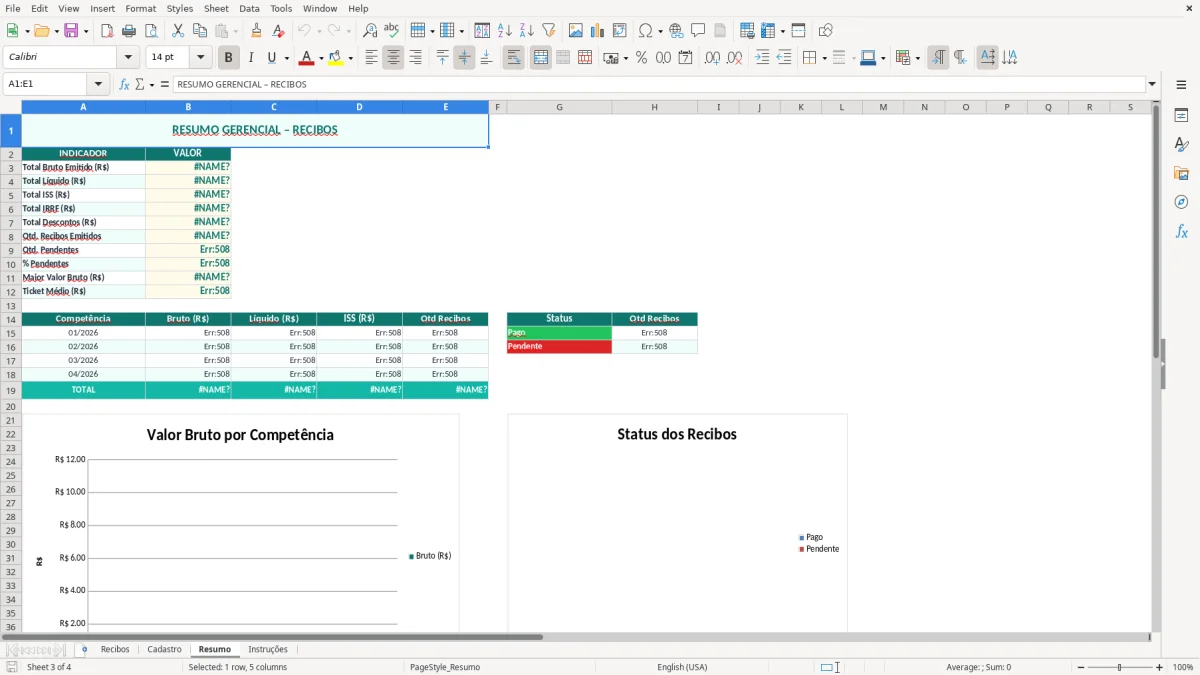 Captura de tela 3: Aba Resumo - Planilha Excel modelo de recibo excel