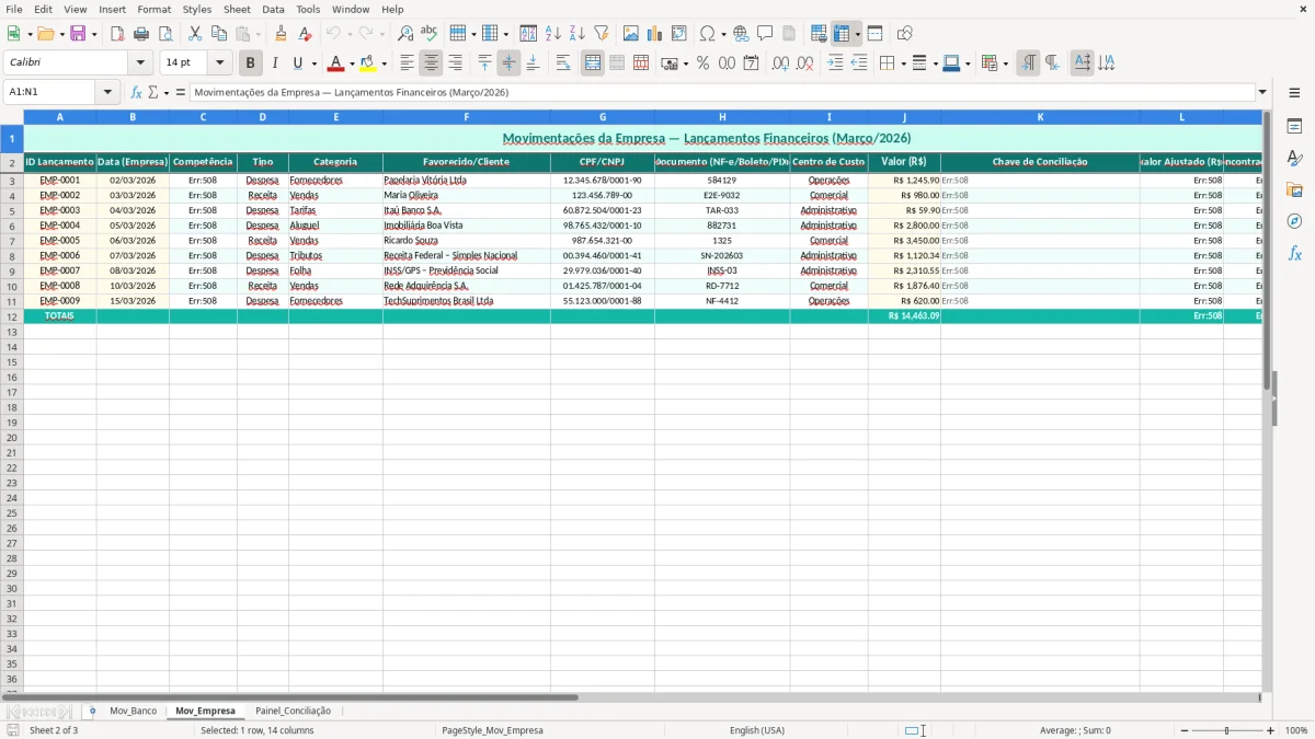 Captura de tela 2: Aba Mov_Empresa - Planilha Excel planilha de conciliação bancária excel