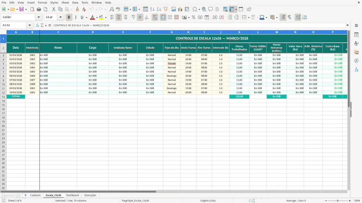 Captura de tela 2: Aba Escala_12x36 - Planilha Excel planilha de escala 12x36 excel