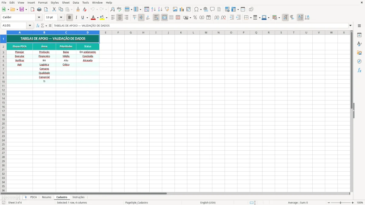 Captura de tela 3: Aba Cadastro - Planilha Excel planilha PDCA excel