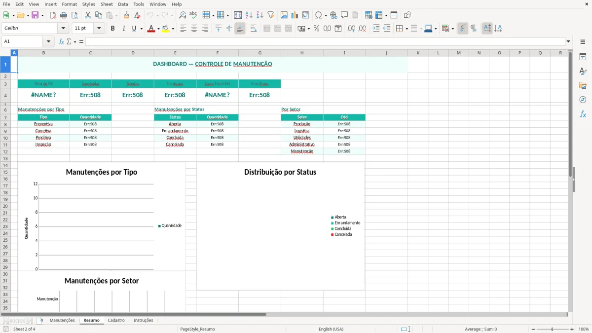 Captura de tela 2: Aba Resumo - Planilha Excel planilha de controle de manutenção excel