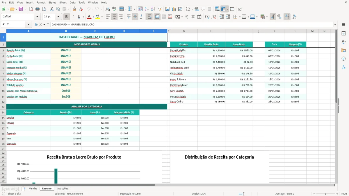 Captura de tela 2: Aba Resumo - Planilha Excel planilha de margem de lucro excel