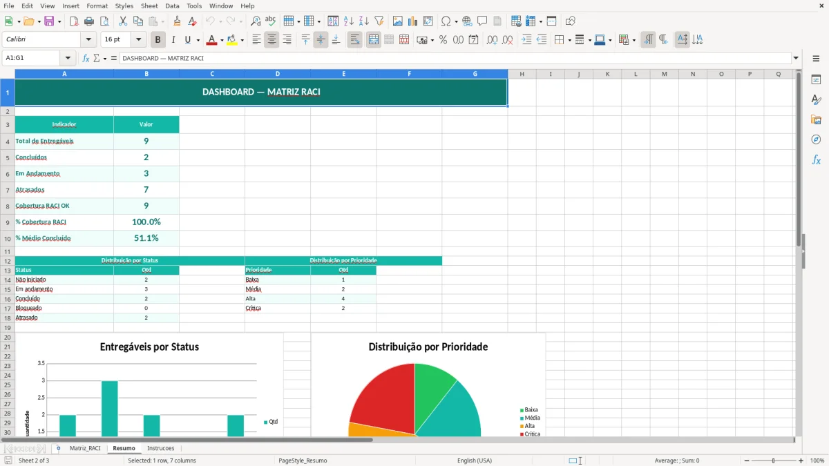 Captura de tela 2: Aba Resumo - Planilha Excel planilha de matriz RACI excel