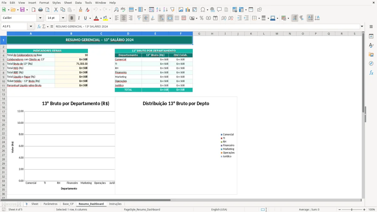Captura de tela 2: Aba Parâmetros - Planilha Excel planilha de cálculo de 13º salário excel