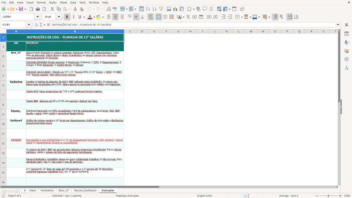 Captura de tela 3: Aba Base_13º - Planilha Excel planilha de cálculo de 13º salário excel