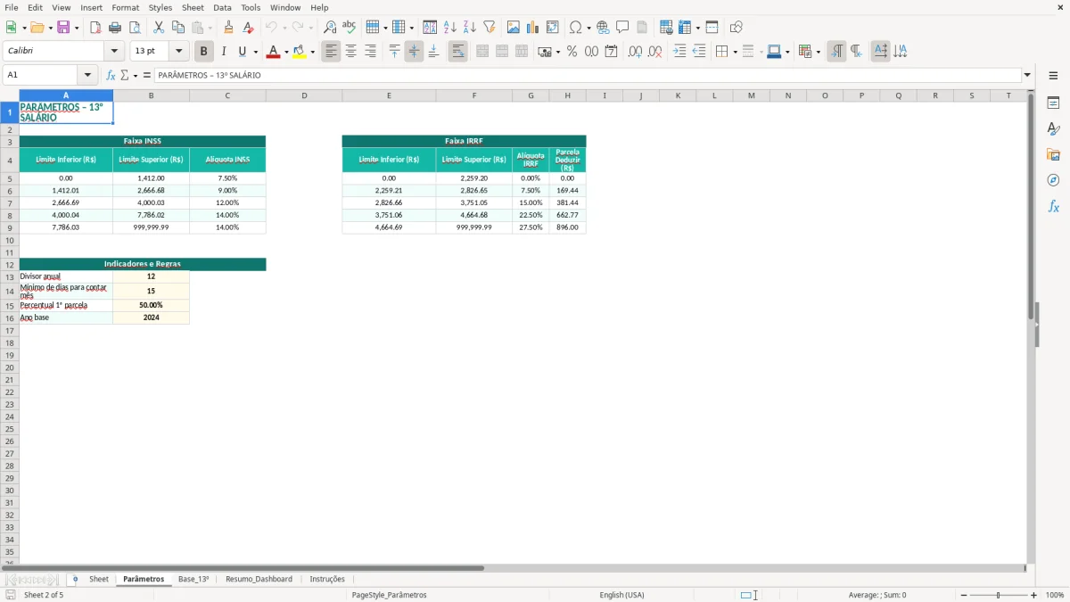 Captura de tela 5: Aba Instruções - Planilha Excel planilha de cálculo de 13º salário excel