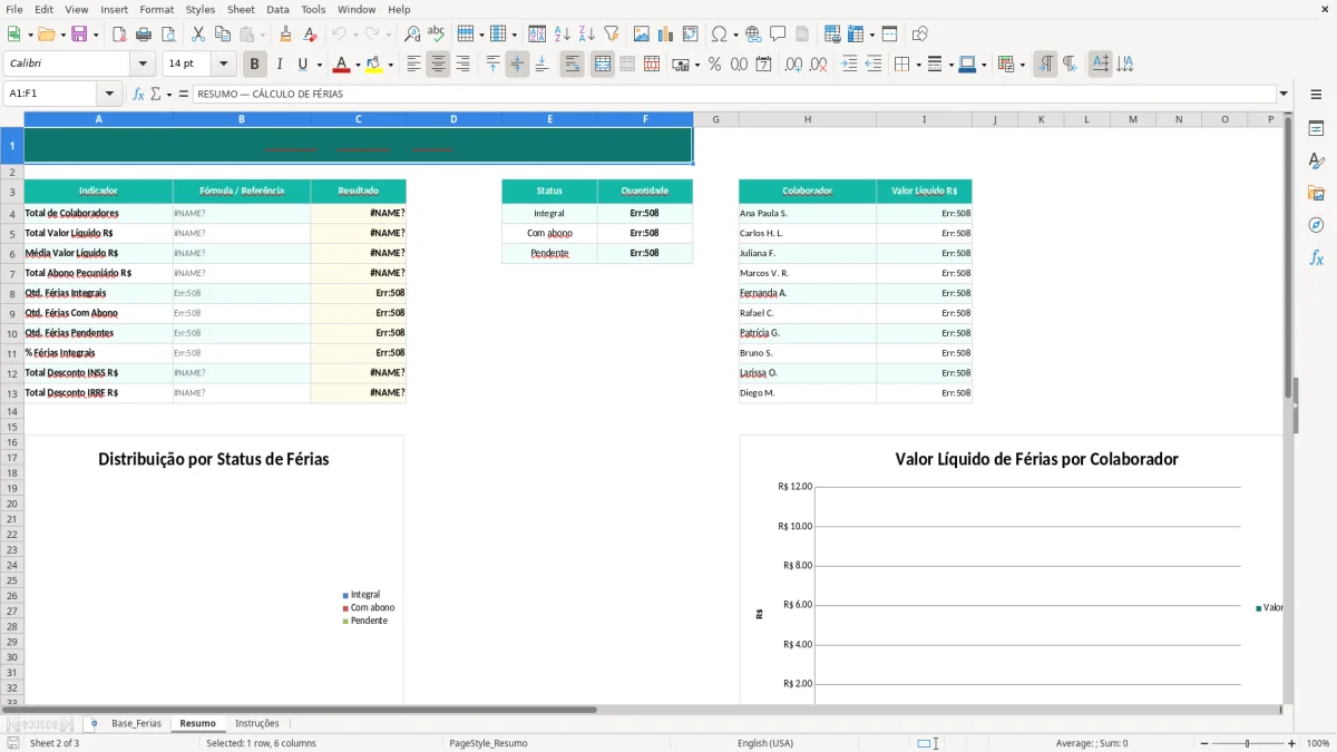 Captura de tela 2: Aba Resumo - Planilha Excel planilha de cálculo de férias excel