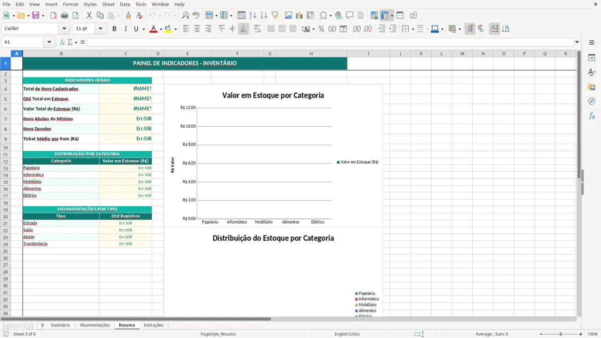 Captura de tela 3: Aba Resumo - Planilha Excel planilha de inventário excel