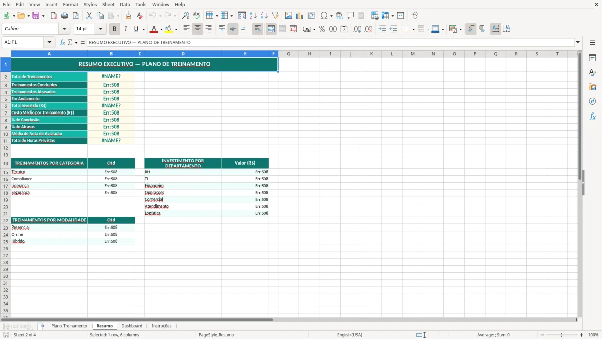 Captura de tela 2: Aba Resumo - Planilha Excel planilha de plano de treinamento excel