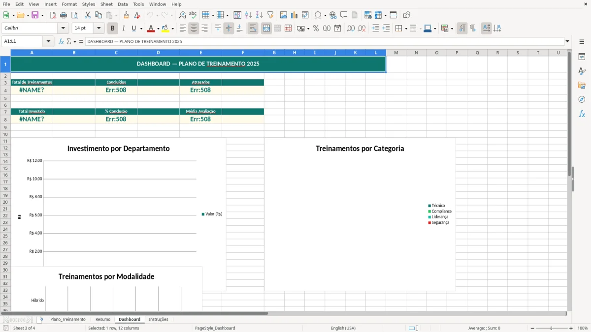 Captura de tela 3: Aba Dashboard - Planilha Excel planilha de plano de treinamento excel