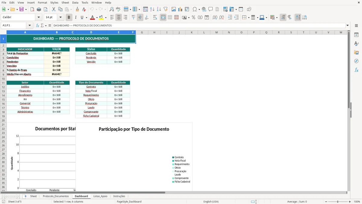 Captura de tela 3: Aba Dashboard - Planilha Excel planilha de protocolo de documentos excel
