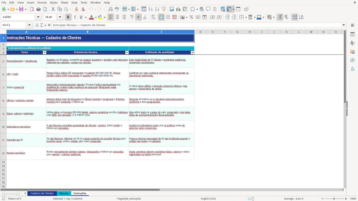 Captura de tela 3: Aba Instruções - Planilha Excel planilha cadastro de clientes excel