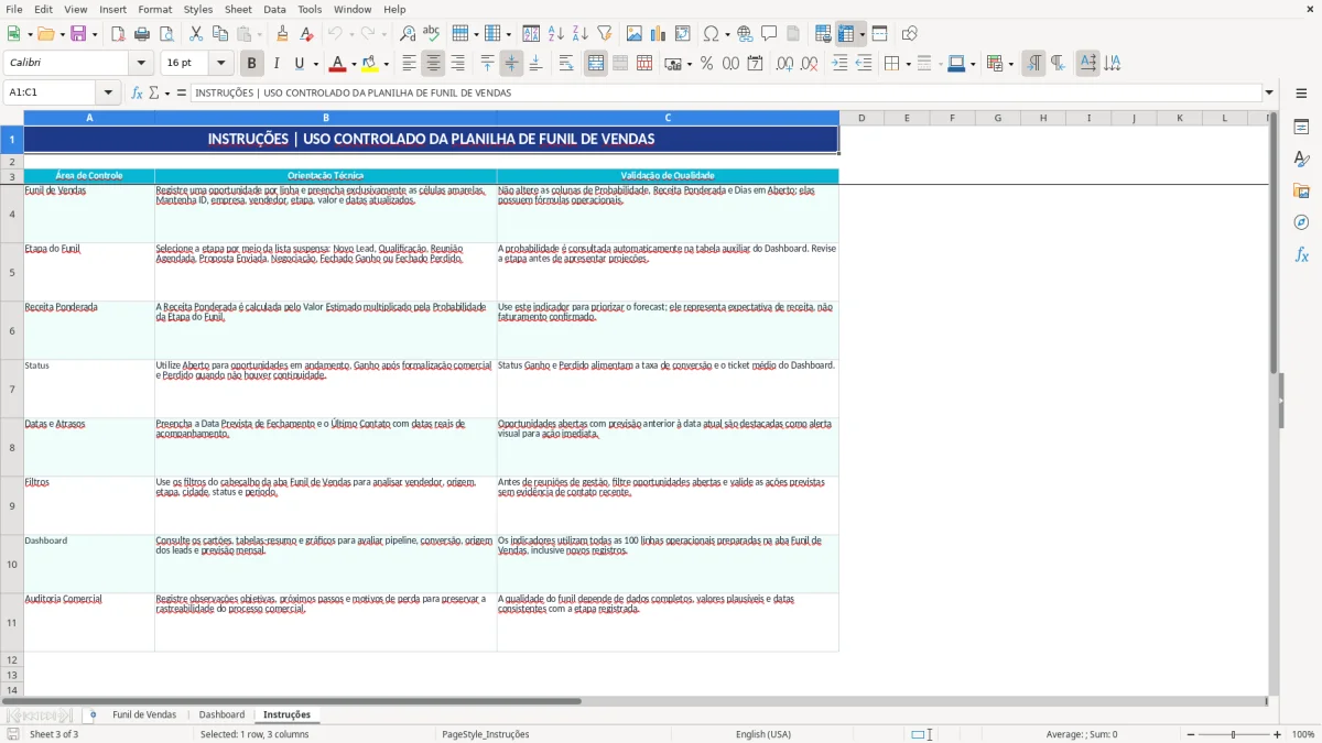 Captura de tela 3: Aba Instruções - Planilha Excel planilha funil de vendas excel